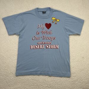 Vtg 90s Desert Storm Large T Shirt Single Stitch Blue Womens Made In USA Troops